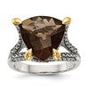 Shey Couture Sterling Silver with 14K Accent Antiqued Trillion Checkerboard Smoky Quartz Ring