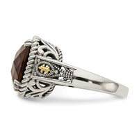 Load image into Gallery viewer, Shey Couture Sterling Silver with 14K Accent Antiqued Cushion Checkerboard Smoky Quartz Ring
