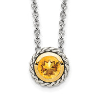 Load image into Gallery viewer, Shey Couture Sterling Silver with 14K Accent 18 Inch Antiqued Round Bezel Citrine Necklace
