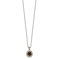 Load image into Gallery viewer, Shey Couture Sterling Silver with 14K Accent 18 Inch Antiqued Oval Bezel Smoky Quartz Necklace
