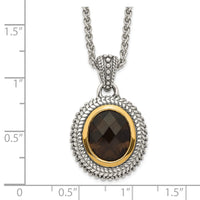 Load image into Gallery viewer, Shey Couture Sterling Silver with 14K Accent 18 Inch Antiqued Oval Bezel Smoky Quartz Necklace
