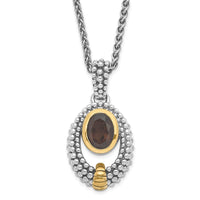 Load image into Gallery viewer, Sterling Silver &amp; Flash Gold-plated Smoky Quartz Oval Necklace
