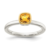 Load image into Gallery viewer, Shey Couture Sterling Silver Rhodium-plated with 14k Accent Polished Cushion-cut Citrine Ring
