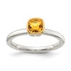 Shey Couture Sterling Silver Rhodium-plated with 14k Accent Polished Cushion-cut Citrine Ring