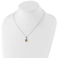 Load image into Gallery viewer, Shey Couture Sterling Silver with 14K Accent 18 Inch Antiqued Leaves Pear Shaped Citrine Necklace
