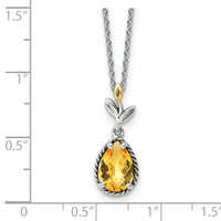 Load image into Gallery viewer, Shey Couture Sterling Silver with 14K Accent 18 Inch Antiqued Leaves Pear Shaped Citrine Necklace
