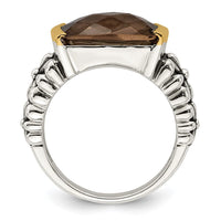 Load image into Gallery viewer, Shey Couture Sterling Silver with 14K Accent Antiqued Cushion Checkerboard Smoky Quartz Ring
