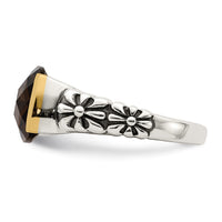 Load image into Gallery viewer, Shey Couture Sterling Silver with 14K Accent Antiqued Cushion Checkerboard Smoky Quartz Ring
