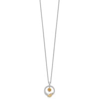 Load image into Gallery viewer, Shey Couture Sterling Silver Rhodium-plated Twisted Circle with 14k Leaf Accent Round Citrine Dangle 18 inch with 2 inch Extension Necklace
