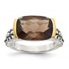 Shey Couture Sterling Silver with 14K Accent Antiqued Cushion Checkerboard Smoky Quartz Ring