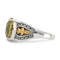 Load image into Gallery viewer, Sterling Silver w/ 14k Accent Antiqued Oval Lemon Quartz Ring

