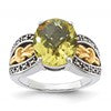 Sterling Silver w/ 14k Accent Antiqued Oval Lemon Quartz Ring