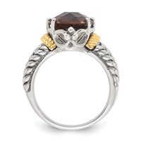 Load image into Gallery viewer, Sterling Silver w/14k Accent Antiqued Oval Smoky Quartz Ring
