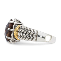 Load image into Gallery viewer, Sterling Silver w/14k Accent Antiqued Oval Smoky Quartz Ring
