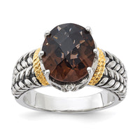 Load image into Gallery viewer, Sterling Silver w/14k Accent Antiqued Oval Smoky Quartz Ring
