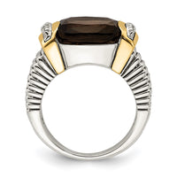 Load image into Gallery viewer, Shey Couture Sterling Silver with 14K Accent Antiqued Cushion Checkerboard Smoky Quartz and Diamond Ring
