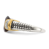 Load image into Gallery viewer, Shey Couture Sterling Silver with 14K Accent Antiqued Cushion Checkerboard Smoky Quartz and Diamond Ring
