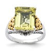 Sterling Silver w/14k Accent Antiqued Lemon Quartz Ring