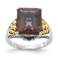 Load image into Gallery viewer, Sterling Silver w/14k Accent Antiqued Smoky Quartz Ring
