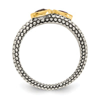 Load image into Gallery viewer, Shey Couture Sterling Silver Gold-tone Flash Gold-plated Antiqued Round Bezel .30Garnet/.20Citrine/.20Smoky Quartz 3 Stackable Rings
