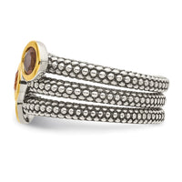 Load image into Gallery viewer, Shey Couture Sterling Silver Gold-tone Flash Gold-plated Antiqued Round Bezel .30Garnet/.20Citrine/.20Smoky Quartz 3 Stackable Rings
