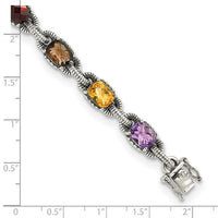 Load image into Gallery viewer, Shey Couture Sterling Silver 7.25 Inch Antiqued Cushion .86Amethyst/.86Citrine/1.10Garnet/.55Peridot/.86Smoky Quartz Bracelet

