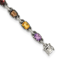 Load image into Gallery viewer, Shey Couture Sterling Silver 7.25 Inch Antiqued Cushion .86Amethyst/.86Citrine/1.10Garnet/.55Peridot/.86Smoky Quartz Bracelet
