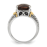 Load image into Gallery viewer, Sterling Silver w/14k Accent Polished &amp; Antiqued Smoky Quartz Ring
