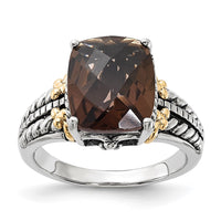 Load image into Gallery viewer, Sterling Silver w/14k Accent Polished &amp; Antiqued Smoky Quartz Ring
