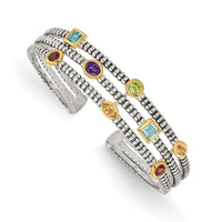 Load image into Gallery viewer, Shey Couture Sterling Silver with 14K Accent Antiqued Bezel .36Amethyst/.55Blue Topaz/.18Citrine/.35Garnet/.30Peridot Cuff Bracelet
