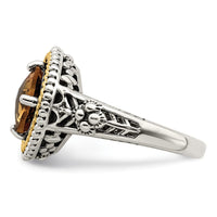 Load image into Gallery viewer, Shey Couture Sterling Silver with 14K Accent Antiqued Cushion Citrine Ring
