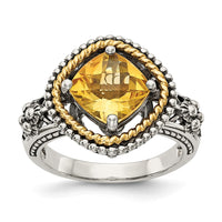 Load image into Gallery viewer, Shey Couture Sterling Silver with 14K Accent Antiqued Cushion Citrine Ring
