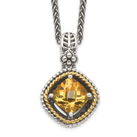 Load image into Gallery viewer, Shey Couture Sterling Silver with 14K Accent 18 Inch Antiqued Cushion Citrine Necklace
