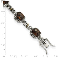 Load image into Gallery viewer, Shey Couture Sterling Silver with 14K Accent 7.75 Inch Antiqued Cushion Smoky Quartz Bracelet
