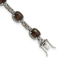 Load image into Gallery viewer, Shey Couture Sterling Silver with 14K Accent 7.75 Inch Antiqued Cushion Smoky Quartz Bracelet
