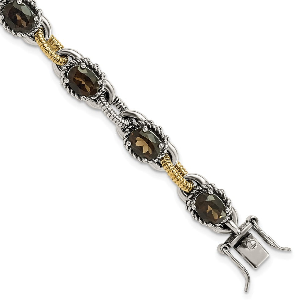 Sterling Silver w/14k Accent Antiqued Smoky Quartz Bracelet