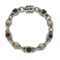 Load image into Gallery viewer, Sterling Silver w/14ky Accent Polished &amp; Antiqued Smoky Quartz Bracelet
