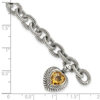 Load image into Gallery viewer, Shey Couture Sterling Silver with 14K Accent 7.5 Inch Antiqued Citrine Heart Bracelet
