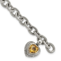 Load image into Gallery viewer, Shey Couture Sterling Silver with 14K Accent 7.5 Inch Antiqued Citrine Heart Bracelet
