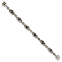 Load image into Gallery viewer, Shey Couture Sterling Silver with 14K Accent 7.25 Inch Antiqued Cushion Checkerboard Smoky Quartz Bracelet
