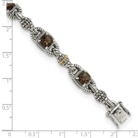 Load image into Gallery viewer, Shey Couture Sterling Silver with 14K Accent 7.25 Inch Antiqued Cushion Checkerboard Smoky Quartz Bracelet
