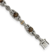 Load image into Gallery viewer, Shey Couture Sterling Silver with 14K Accent 7.25 Inch Antiqued Cushion Checkerboard Smoky Quartz Bracelet
