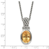 Load image into Gallery viewer, Sterling Silver Polished &amp; Antiqued Oval Citrine Necklace
