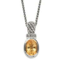 Load image into Gallery viewer, Sterling Silver Polished &amp; Antiqued Oval Citrine Necklace
