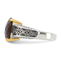 Load image into Gallery viewer, Sterling Silver w/14k Accent Antiqued Smoky Quartz Ring
