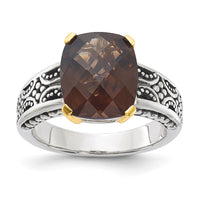 Load image into Gallery viewer, Sterling Silver w/14k Accent Antiqued Smoky Quartz Ring
