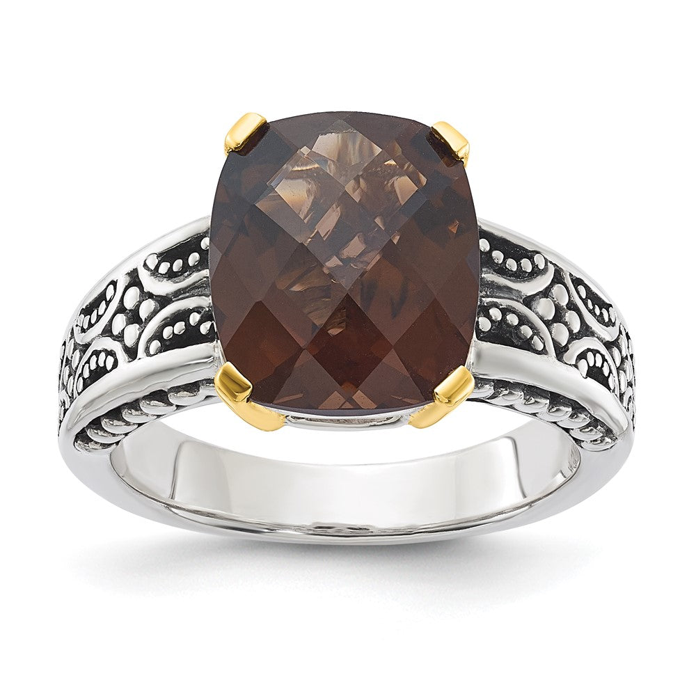 Sterling Silver w/14k Accent Antiqued Smoky Quartz Ring