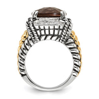Load image into Gallery viewer, Sterling Silver w/14k Polished &amp; Antiqued Smoky Quartz Ring
