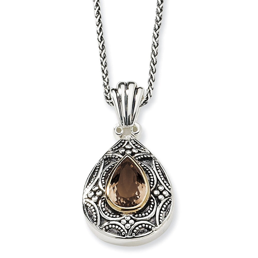 Sterling Silver w/14k Smoky Quartz 18in Necklace