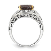 Load image into Gallery viewer, Sterling Silver w/14k Accent Antiqued Smoky Quartz Ring
